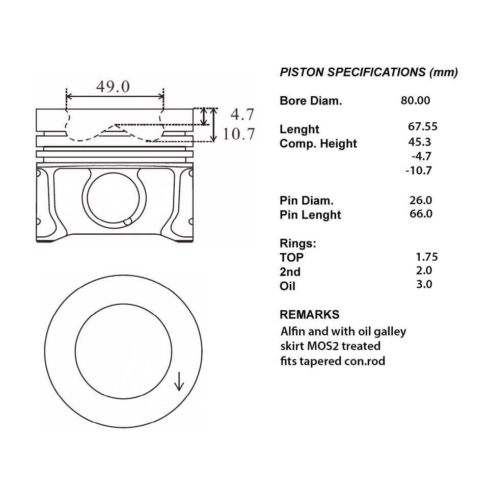SERIE PISTONI MOTORE COMPLETI 050
