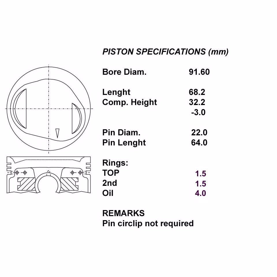 SERIE PISTONI MOTORE 050 (SENZA SEGMENTI)