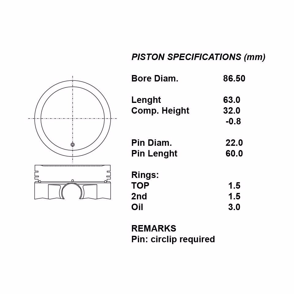 SERIE PISTONI MOTORE 050 (SENZA SEGMENTI)