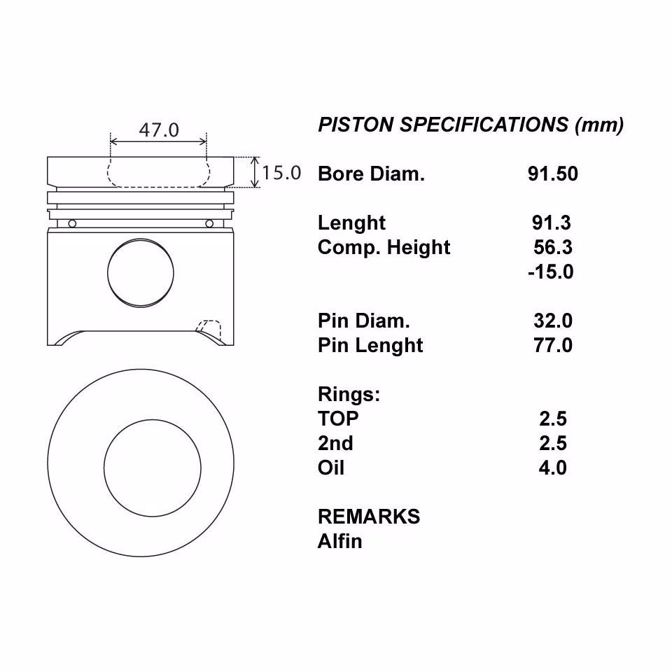 SERIE PISTONI MOTORE 050 (SENZA SEGMENTI)