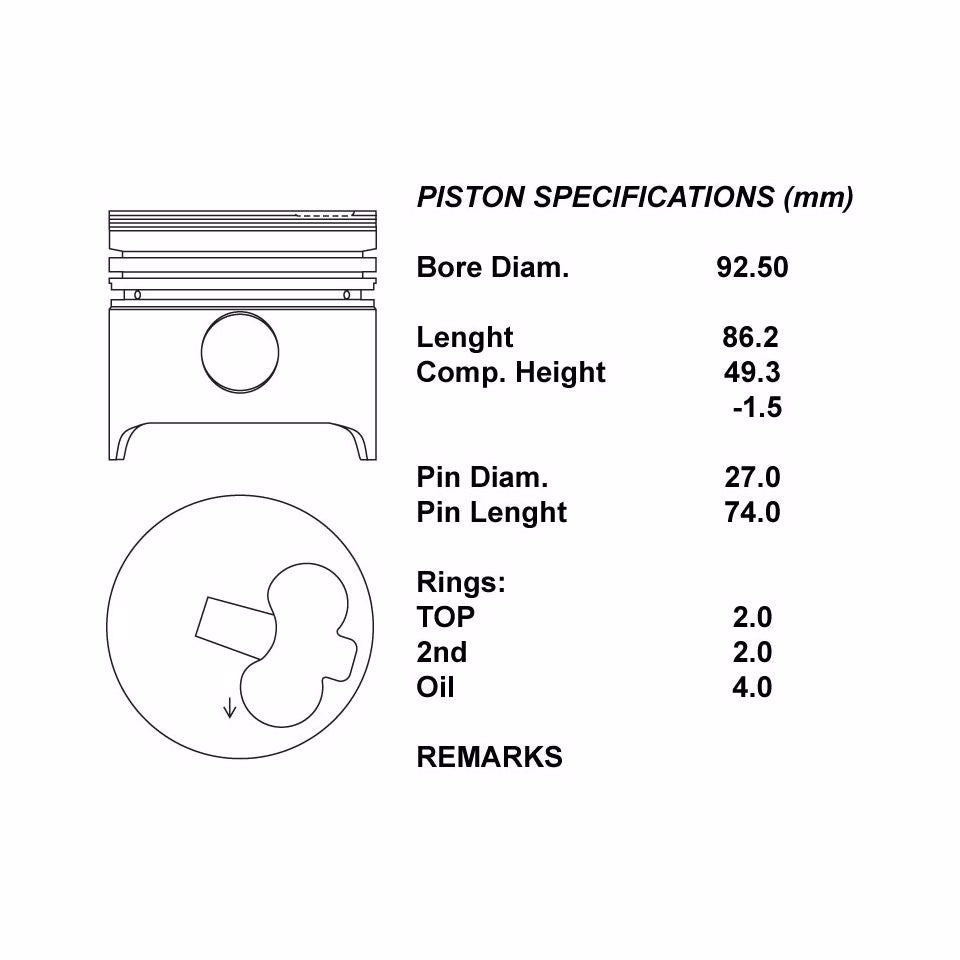 SERIE PISTONI MOTORE 050 (SENZA SEGMENTI)