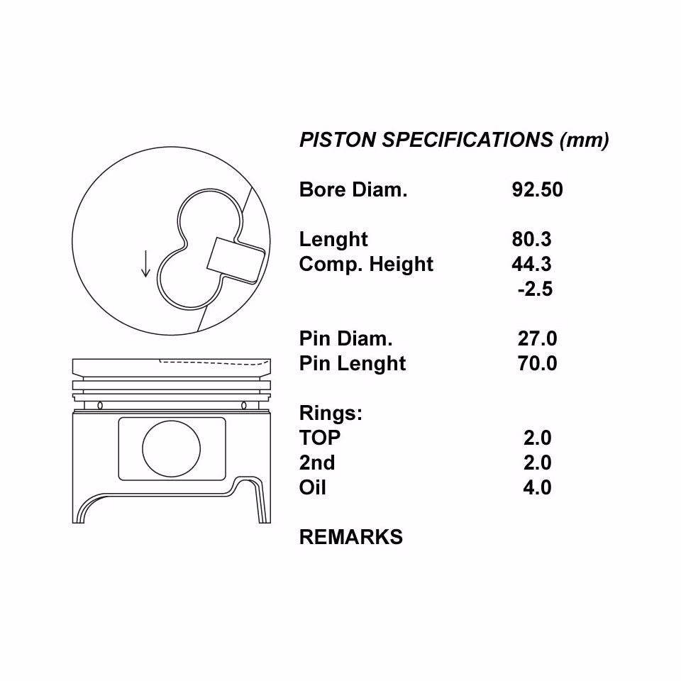 SERIE PISTONI MOTORE 050 (SENZA SEGMENTI)